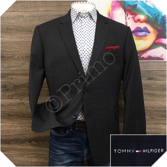TOMMY HILFIGER Mens Blazer Sport Coat Casual Jacket‎ Size 48R Classic Wool Suit